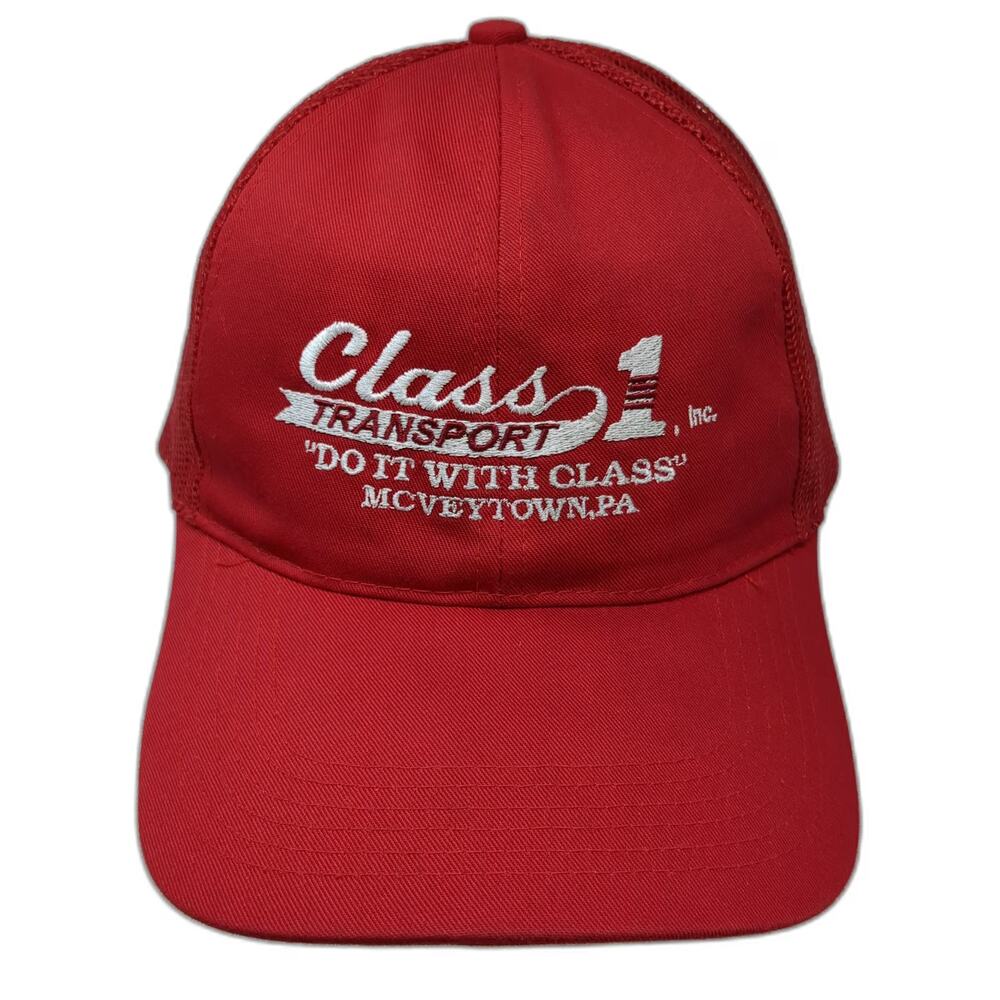 San Sun Class 1 Transport Mcveytown PA Red Trucker Hat One Size Snapback Mesh